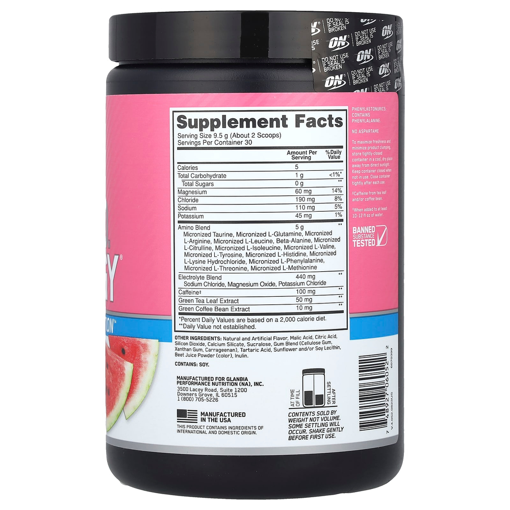 Optimum Nutrition, Essential Amin.O. Energy®, арбузный всплеск, 285 г (10,05 унции)