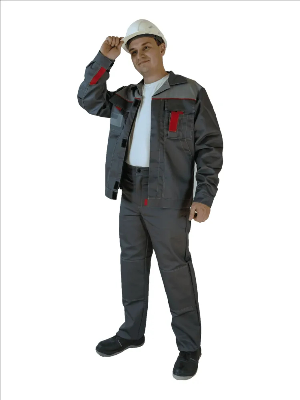 Костюм мужской летний «КИРЖАЧ» (куртка+брюки) цв.темно-серый/светло-серый