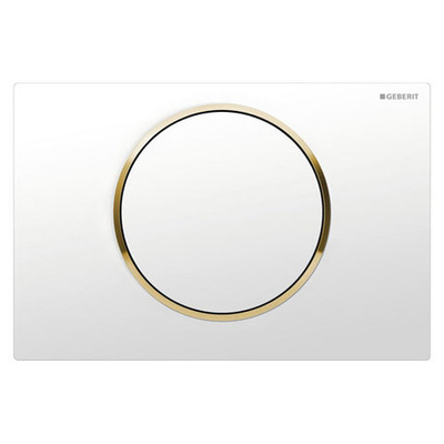 Смывная клавиша GEBERIT Sigma 10 115.758.KK.5 рамка, кнопка - белый, обод кнопки - позолота.