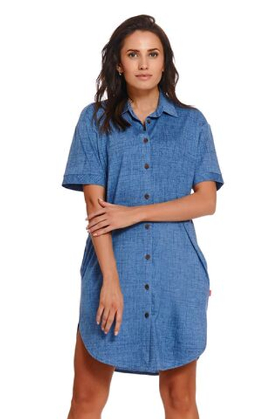 Оригинальное платье-рубашка на пуговках (Размер: S) (Цвет: синий)