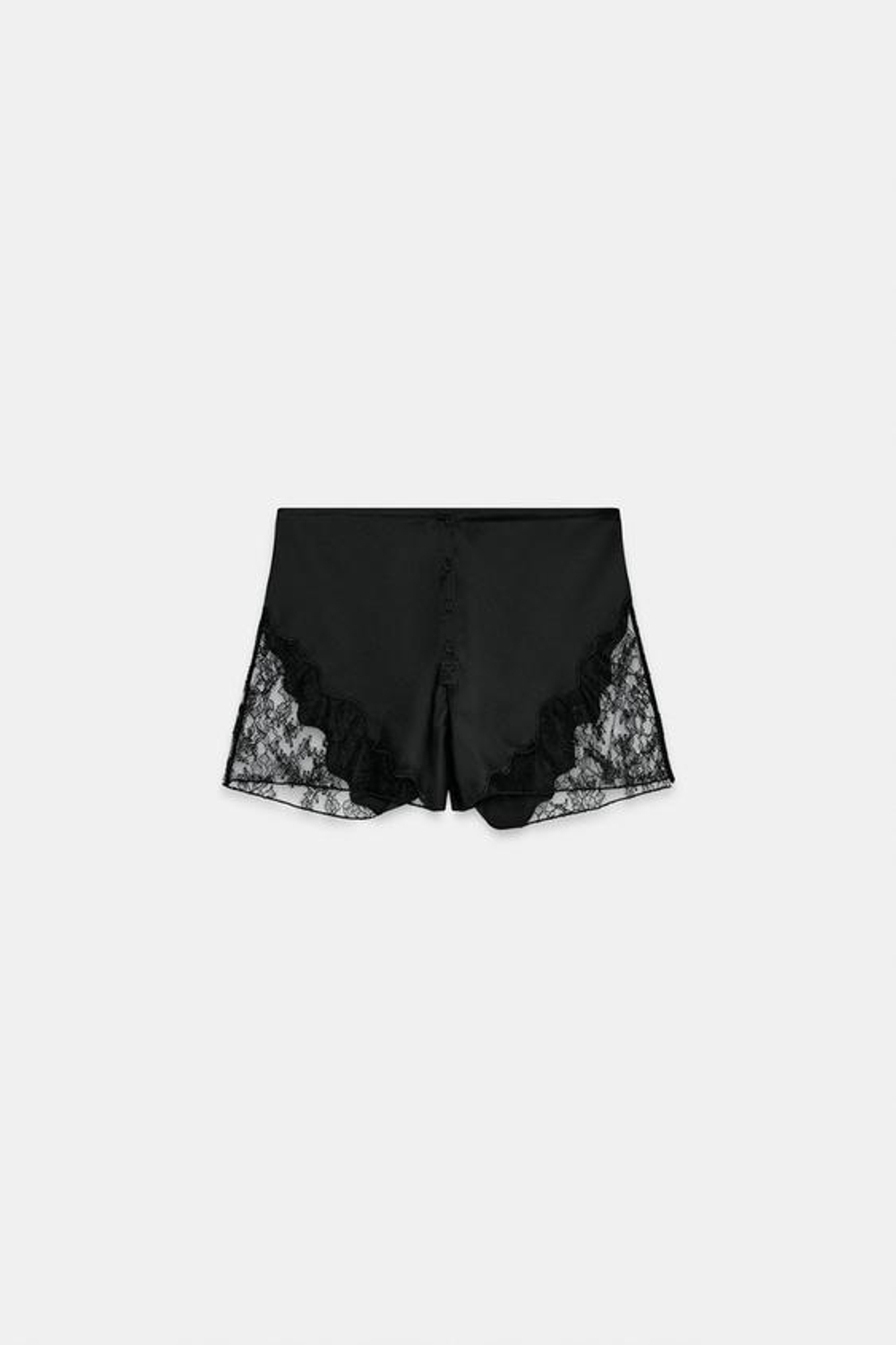 ZARA АТЛАСНЫЕ ШОРТЫ С КРУЖЕВОМ — ZW COLLECTION, ЧЕРНЫЙ