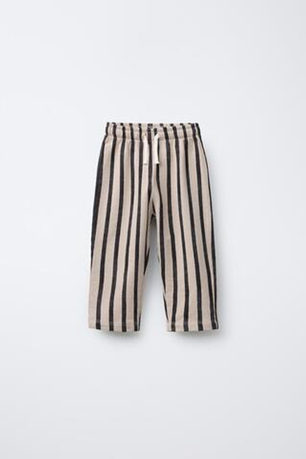 ZARA БРЮКИ ИЗ МЯГКОЙ ТКАНИ В ПОЛОСКУ С ПРЯМЫМИ ШТАНИНАМИ, ПЕСОЧНЫЙ/ЧЕРНЫЙ