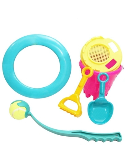 Набор для песка летний №2 ведро+сито+совок+грабли+бросатель с мячом+кольцо