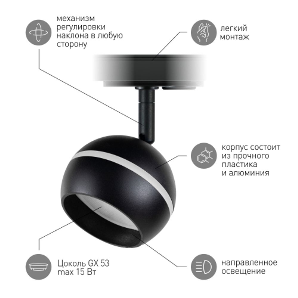 Трековый светильник однофазный ЭРА TR47 - GX53 BK под лампу GX53 черный | Однофазные светильники под лампу