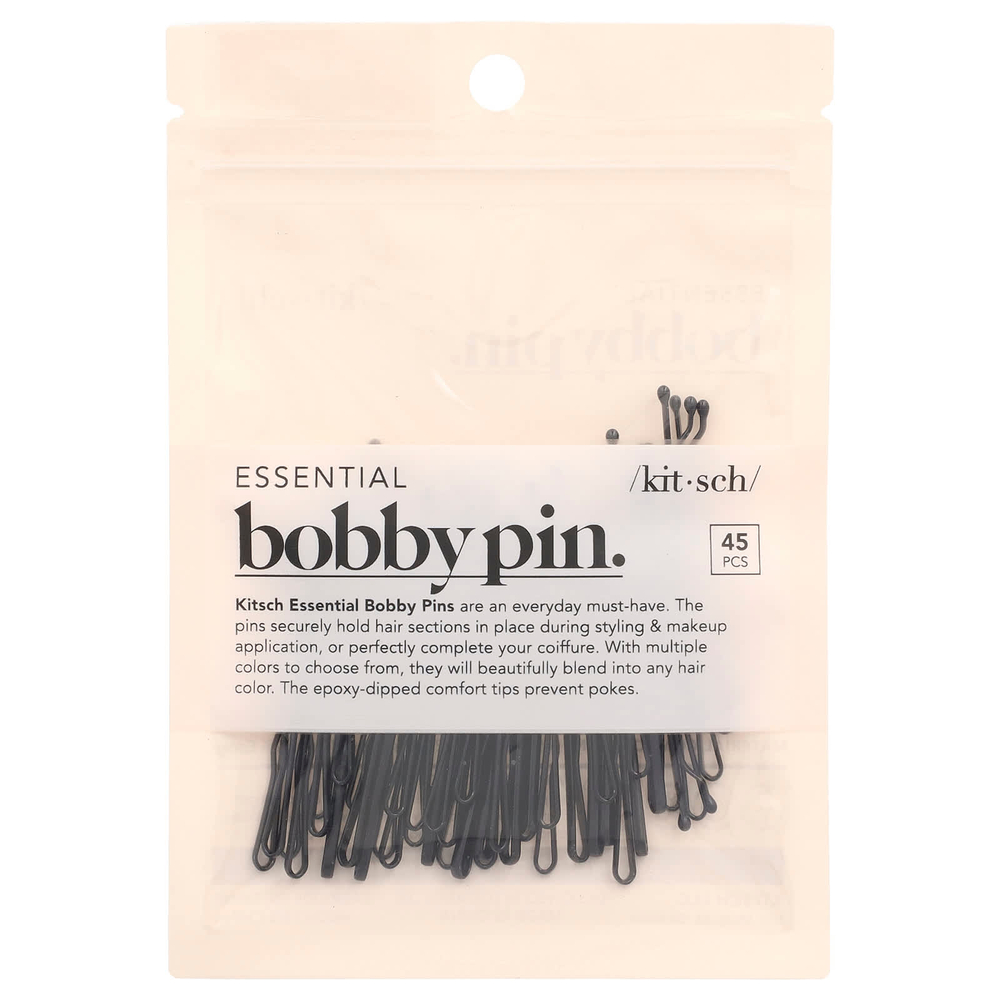 Kitsch, Заколка для бобби Essential, черная, 45 шт.