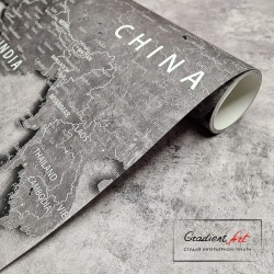 Фотообои карта мира бетон лофт "Карта мира" 315см x 270см флизелин премиум моющиеся GradientArt WM2B315270G