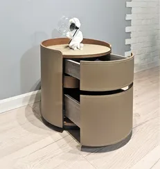 Прикроватная тумбочка 4165 с двумя ящиками, оливково-серая экокожа