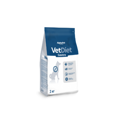 Сухой корм для взрослых собак при острых расстройствах пищеварения, в реабилитационный период и при истощении AlphaPet Vet Diet Gastro 2кг