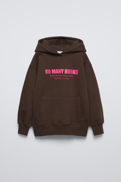 ZARA ХУДИ С ПОДКЛАДКОЙ И НАДПИСЬЮ, КОРИЧНЕВЫЙ