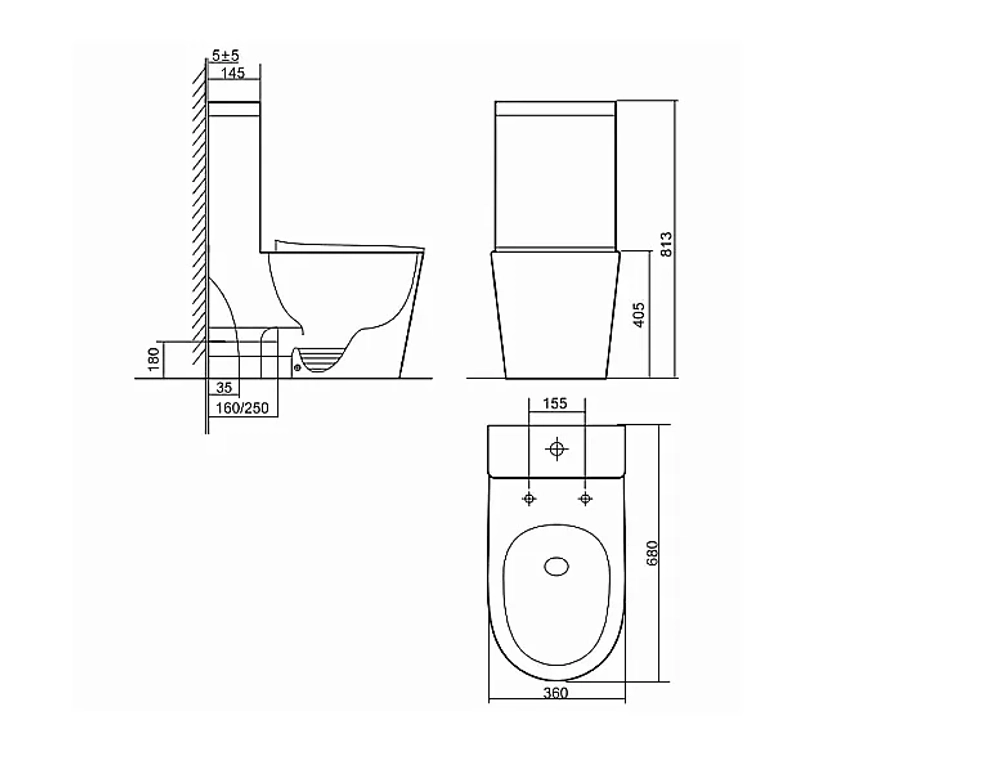 Унитаз моноблок SantiLine SL-5029MB слив торнадо, безободковый, с бачком, с крышкой микролифт, черный матовый