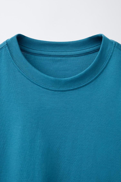 ZARA ОДНОТОННАЯ ФУТБОЛКА MEDIUM WEIGHT, СВЕТЛО-НЕФТЯНОЙ