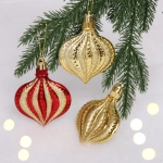 Ёлочные игрушки «Капельки» 8,5 см (набор 3 шт), красный, золото