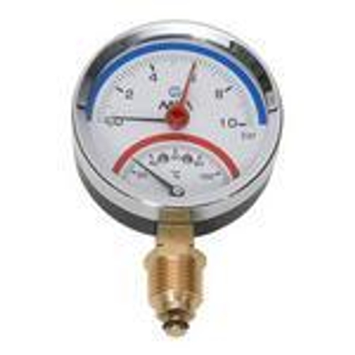 Термоманометр радиальный MVI, до 10 бар, 0-120C, D80 мм, с нижним подключением G1/2