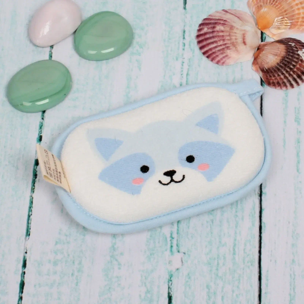 Губка для тела махровая детская «Happy baby - Енот Грэй» , 13*8,5 см (ZIP пакет)