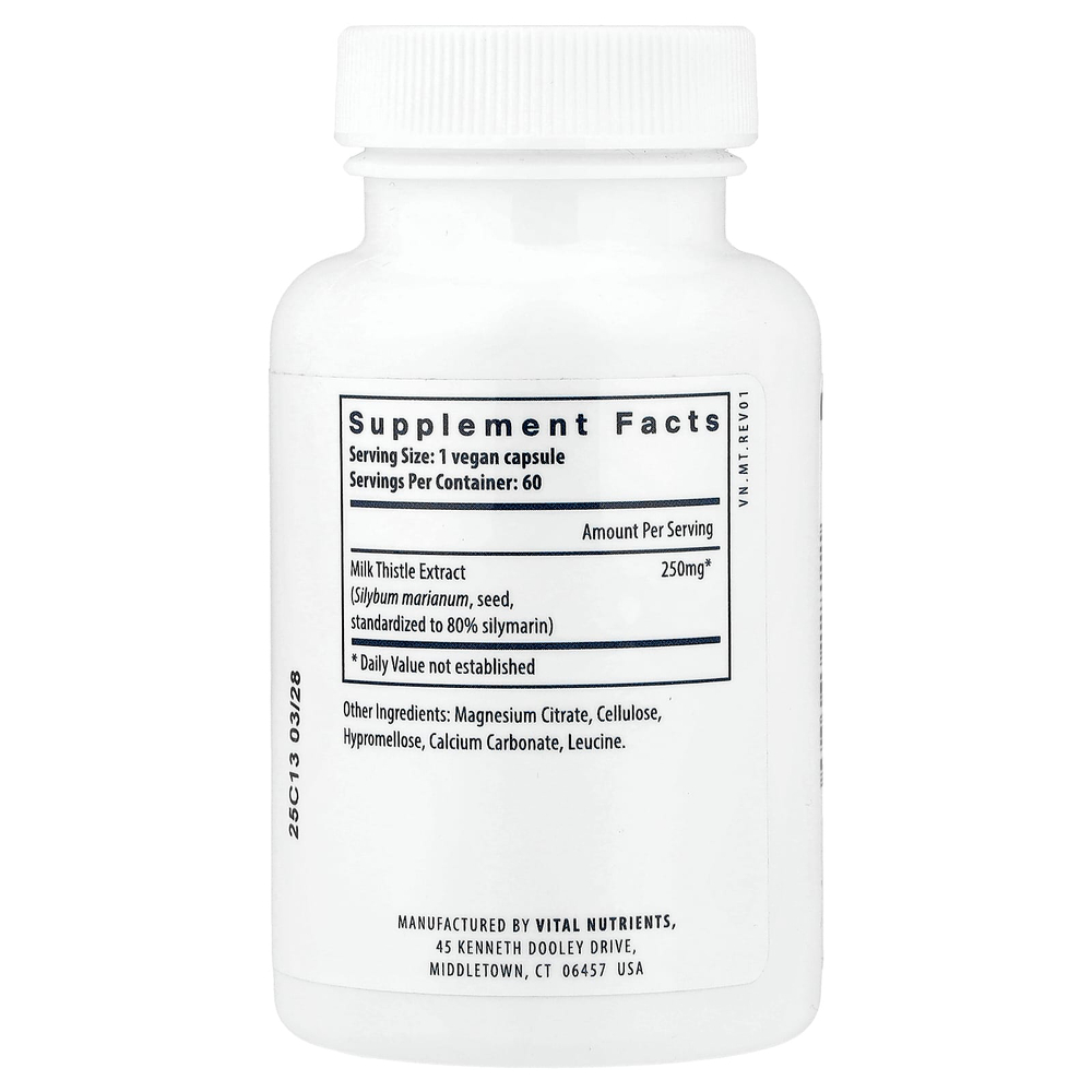 Vital Nutrients, Экстракт расторопши, 250 мг, 60 веганских капсул