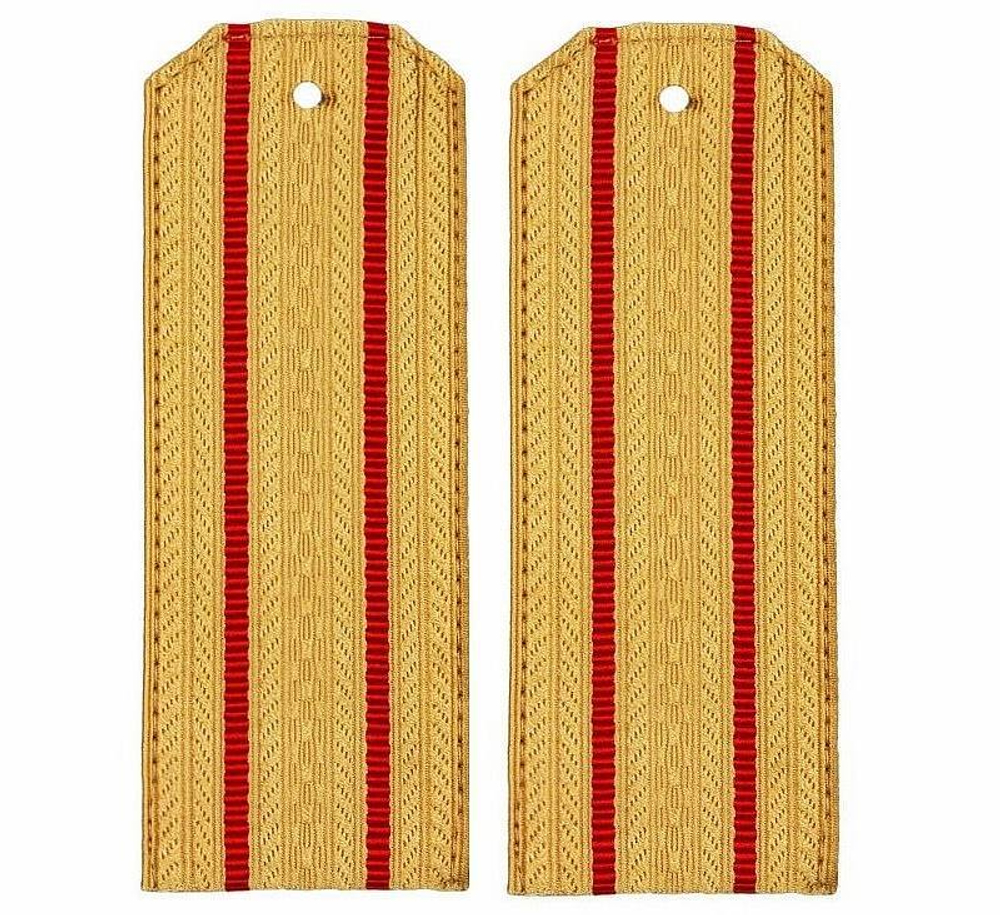 Погоны парадные золотые металлизированные два красных просвета