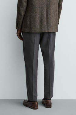 ZARA БРЮКИ REGULAR FIT ИЗ СМЕСОВОЙ ШЕРСТИ NON IRON, СЕРЫЙ