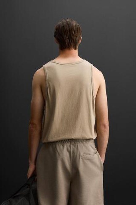ZARA МАЙКА ИЗ ХЛОПКА, ПЕСОЧНЫЙ