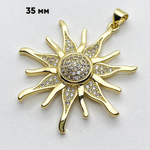 Подвеска Солнце, позолота, фианиты, размер 35*37 мм + бейл, цена за 1 шт
