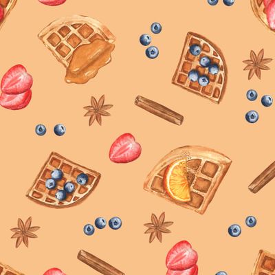 Бельгийские вафли на оранжевом фоне. Belgian waffles on orange