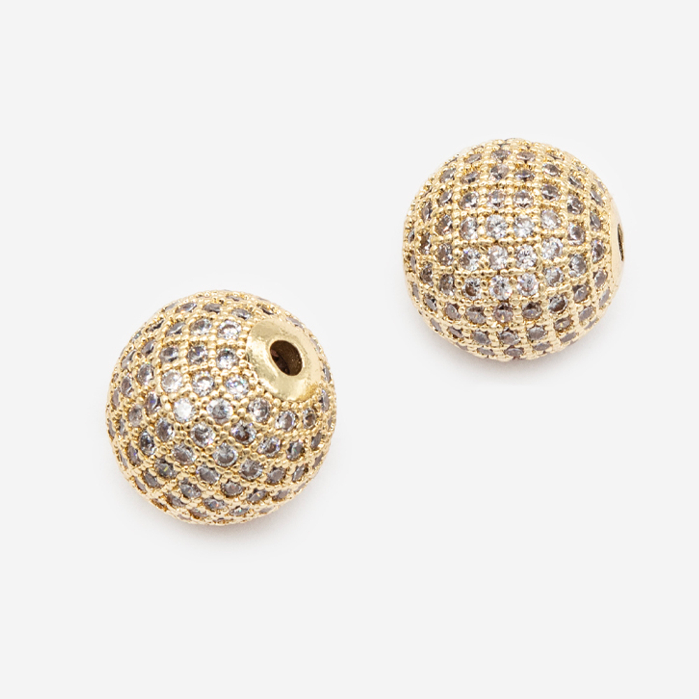 Бусина с прозрачными фианитами, 13,5мм, позолота