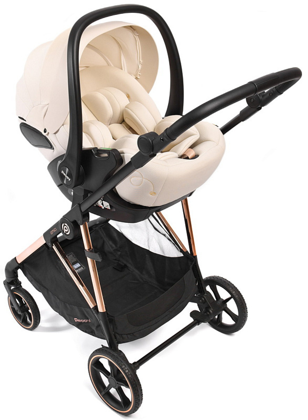 Прогулочная коляска Peppy Amici с автокреслом Verona Beige Black рама Gold