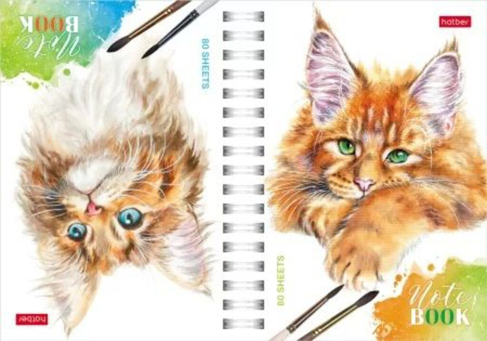 Блокнот А6 7БЦ гребень 80л "Рыжий котик" кл., глянц.лам.