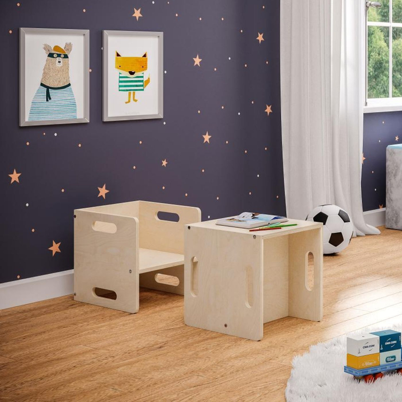 Стул перевертыш Чек, растущий детский стол и стул 2в1 из фанеры березы, белый