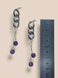 Серьги Цепь с подвесками, Аметист, фиолетовый