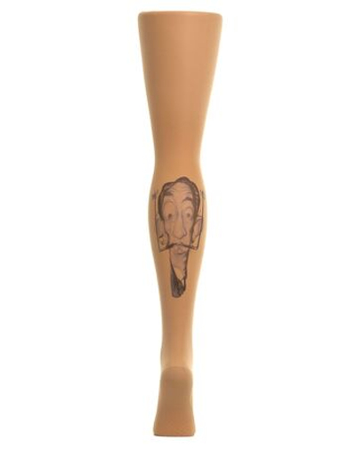 Колготки с принтом на правой ножке в виде шаржа на Дали (Размер: S-M-L) (Цвет: бежевый)