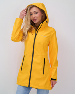 Парка спортивная женская с капюшоном softshell желтого цвета 9568J