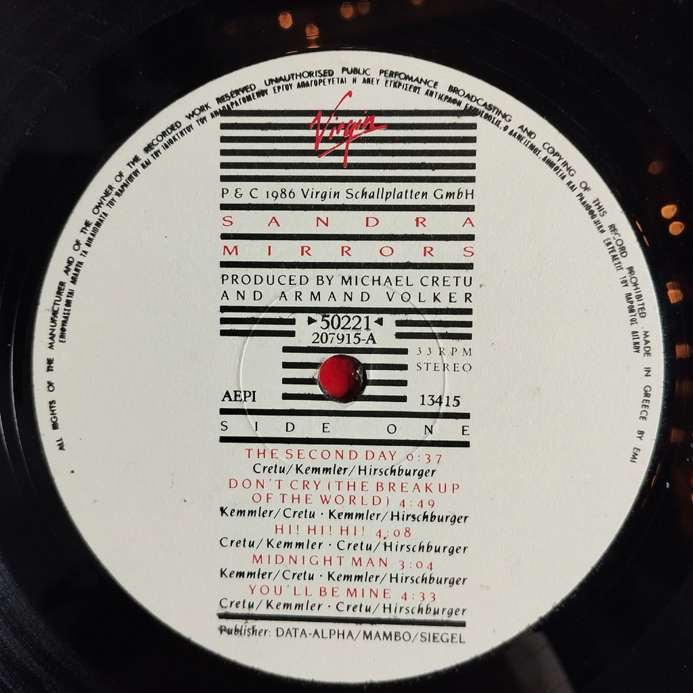 Винтажная виниловая пластинка LP Sandra Mirrors (Greece 1986)