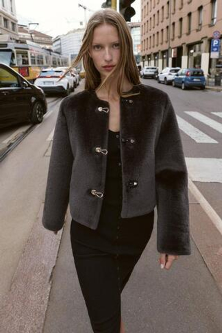 ZARA КУРТКА-ДУБЛЕНКА С НАВЕСНЫМИ ЗАСТЕЖКАМИ, КОРИЧНЕВЫЙ