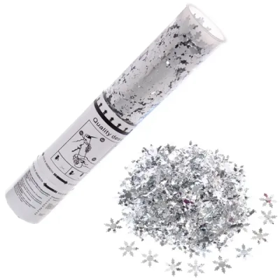 Пневмохлопушка 30 см «Снежинки» конфетти (серебро)