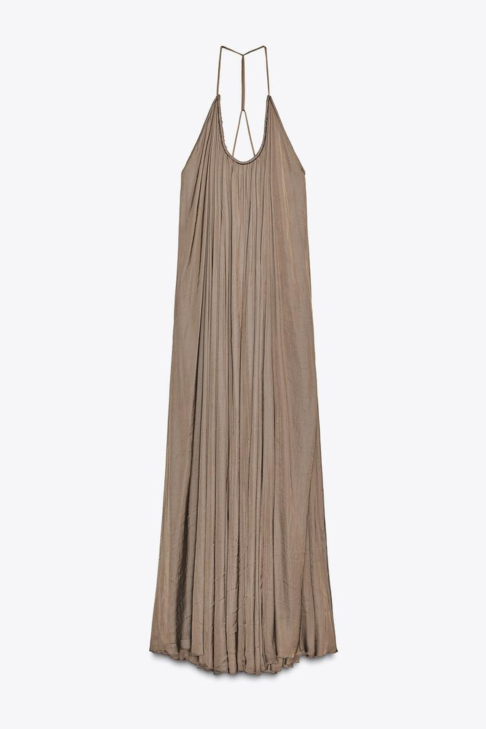 ZARA ДЛИННОЕ АТЛАСНОЕ ПЛАТЬЕ ZW COLLECTION, СЕРО-КОРИЧНЕВЫЙ