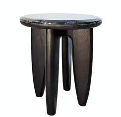 Журнальный столик SC-12, Ø50х48 см, черный мрамор, дерево