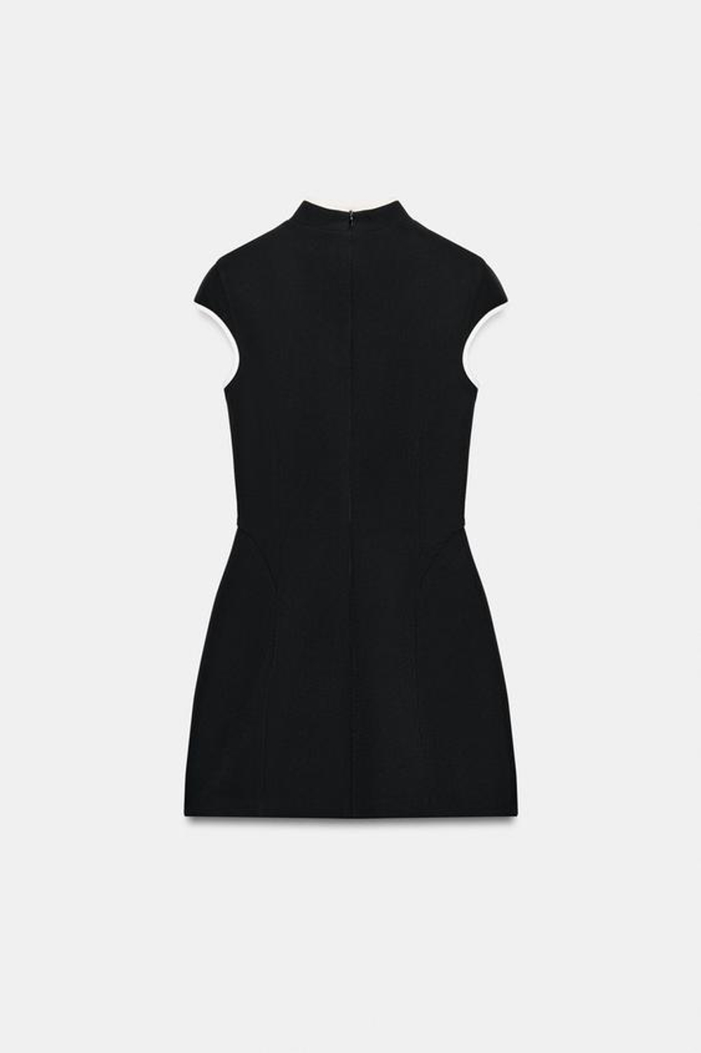 ZARA МИНИ-ПЛАТЬЕ С КОНТРАСТНЫМ КАНТОМ, ЧЕРНЫЙ