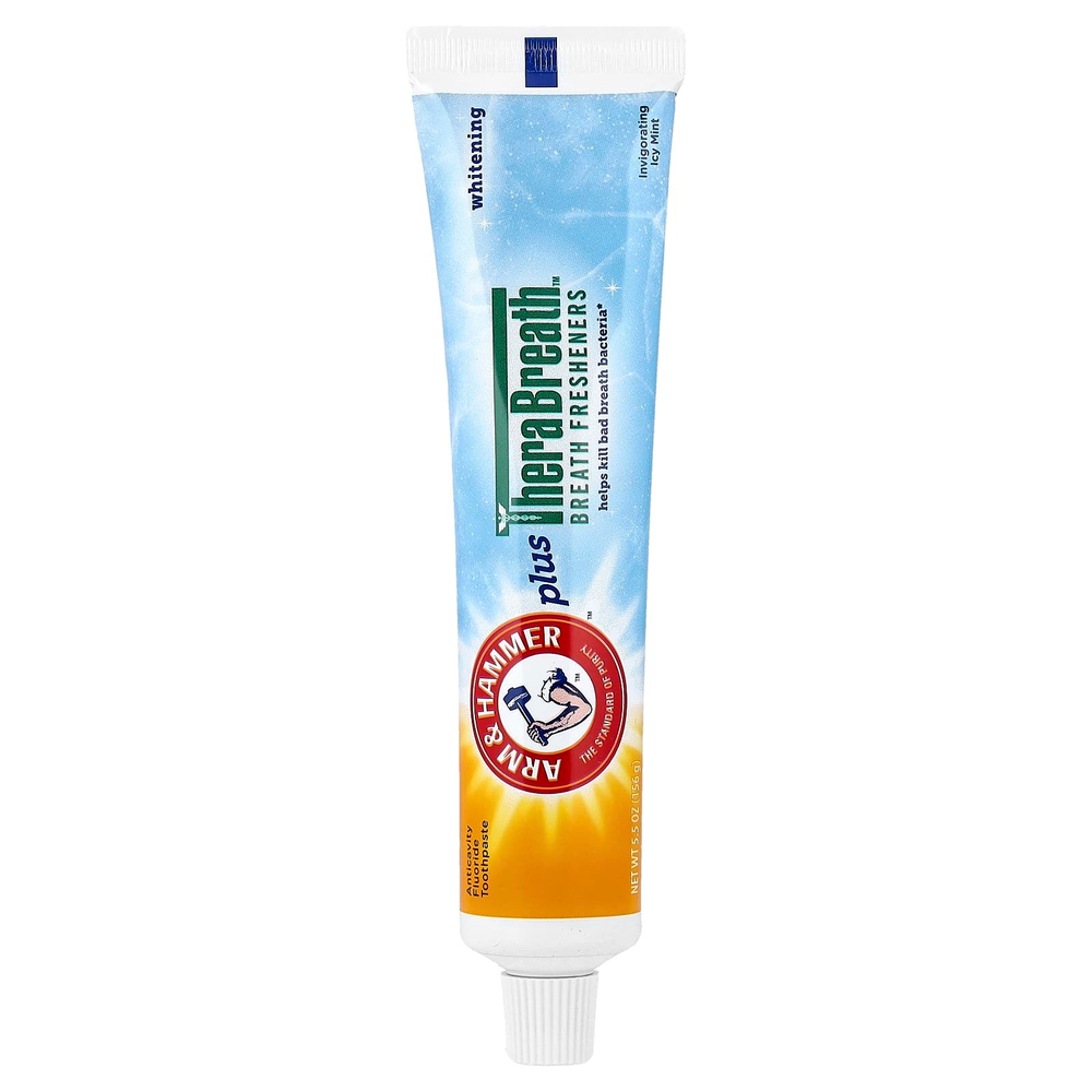 Arm & Hammer, TheraBreath™, освежитель дыхания, зубная паста с фторидом против кариеса, отбеливающая, бодрящая, холодная мята, 156 г (5,5 унции)