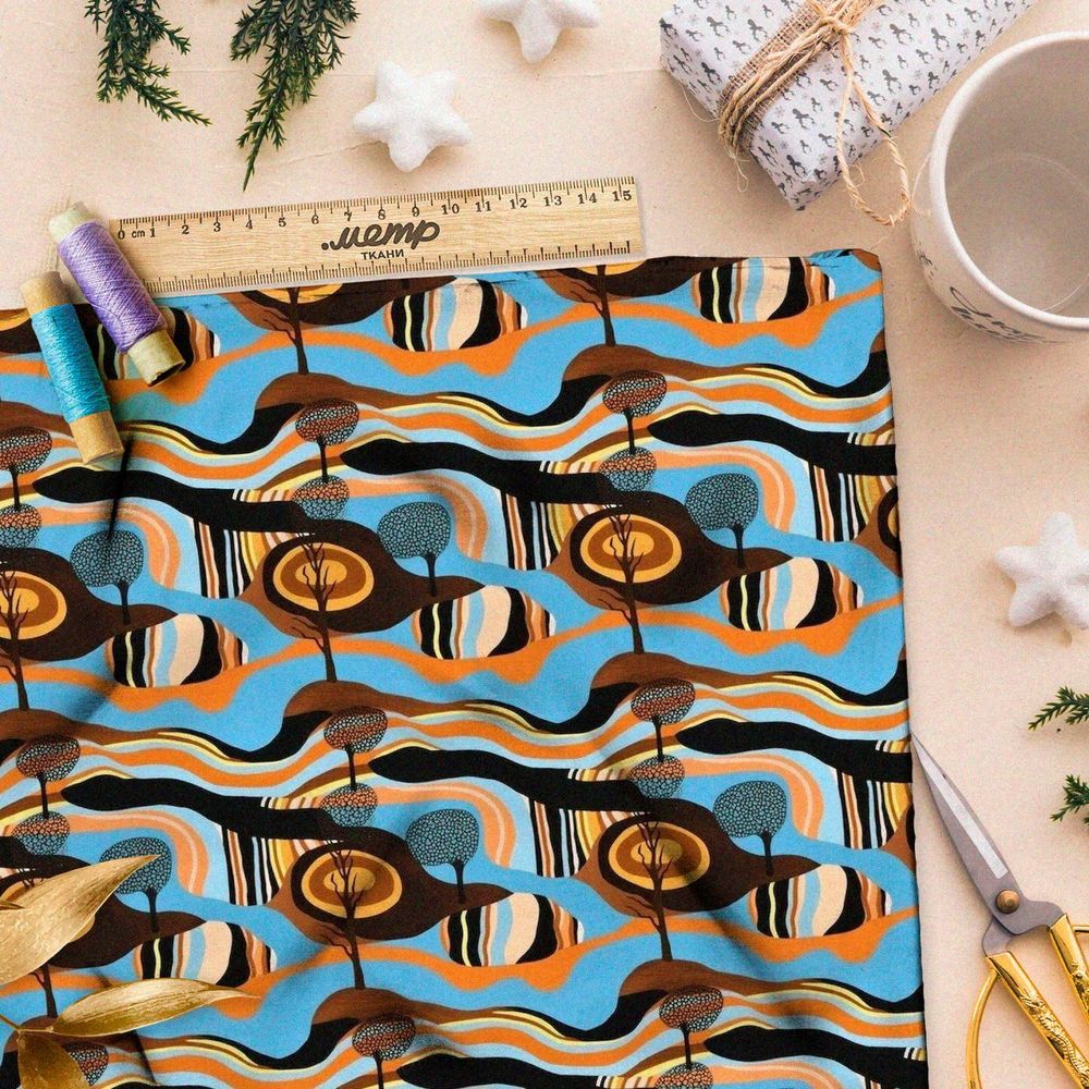 Ткань премиум атлас фееричные водовороты