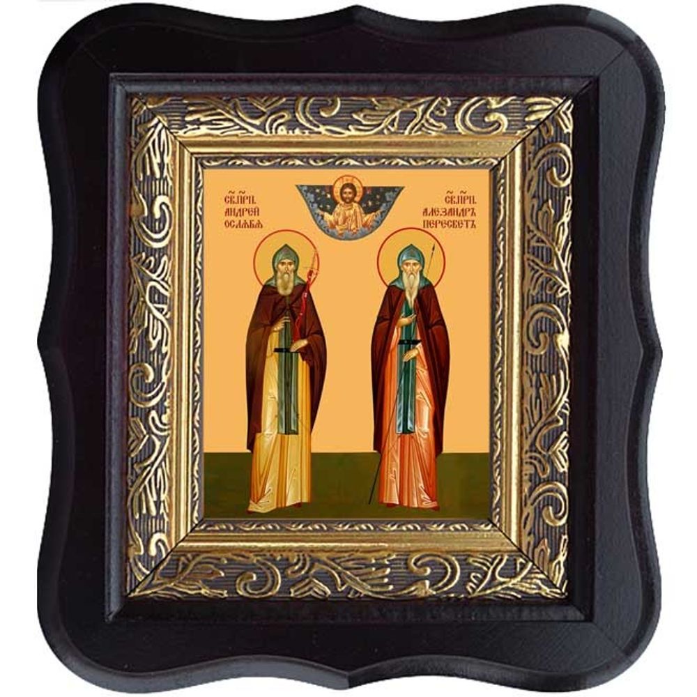 Александр Пересвет и Андрей Ослябя, преподобные схимонахи. Икона на холсте.