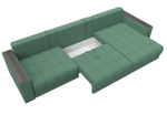 Диван угловой с декором Лига-049 НПБ Лонг, Амур 11 РОГОЖКА зеленый
