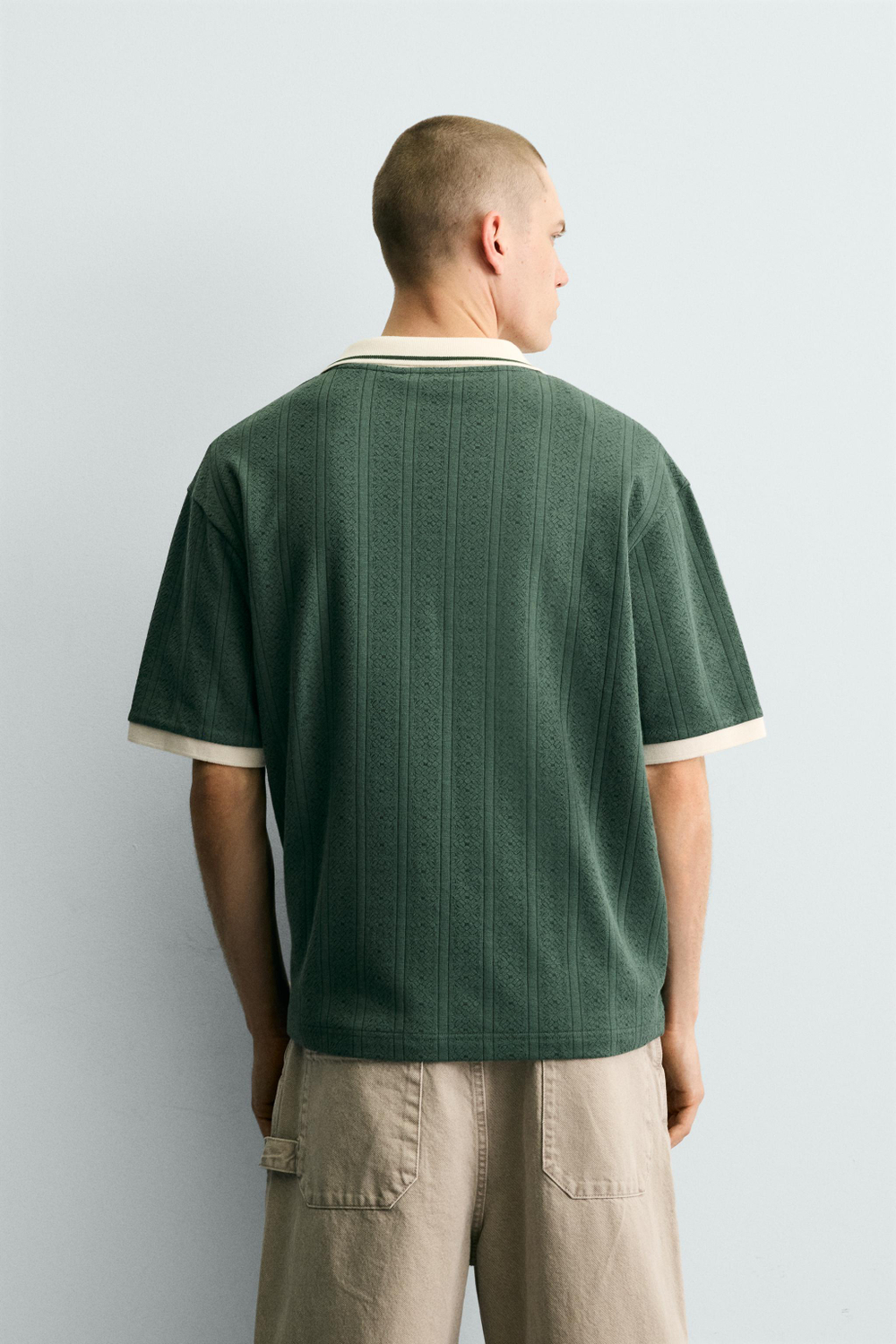 ZARA ПОЛО JACQUARD С ВЫШИВКОЙ, ЗЕЛЕНЫЙ