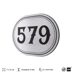 Номерок на дверь квартиры 579, для кабинета, офиса, шильдик 9 х 7 см, серебристый, Айдентика Технолоджи