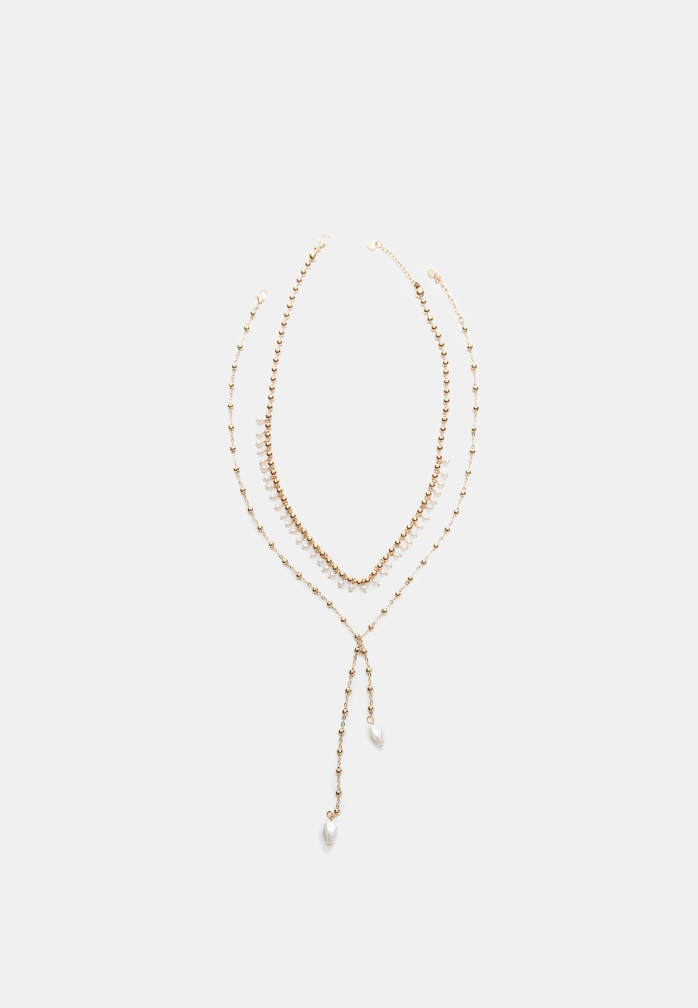 STRADIVARIUS Комплект из 2 ожерелий-лариатов из искусственного жемчуга, золотой