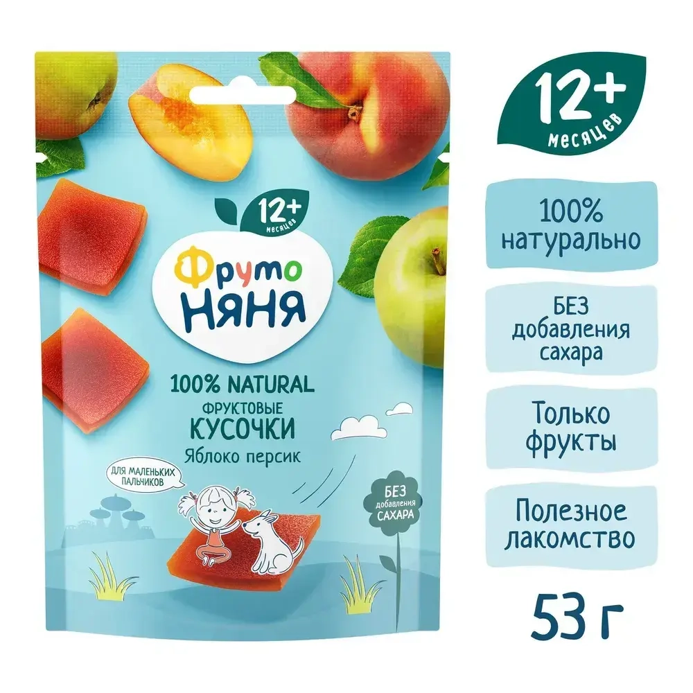 Фруктовые кусочки ФрутоНяня яблоко, персик, 53г