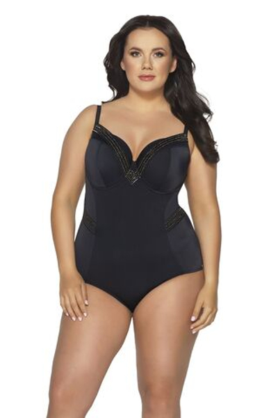 Совместный купальник с чашками +size и лентами из люрекса (Размер: 75L) (Цвет: черный)