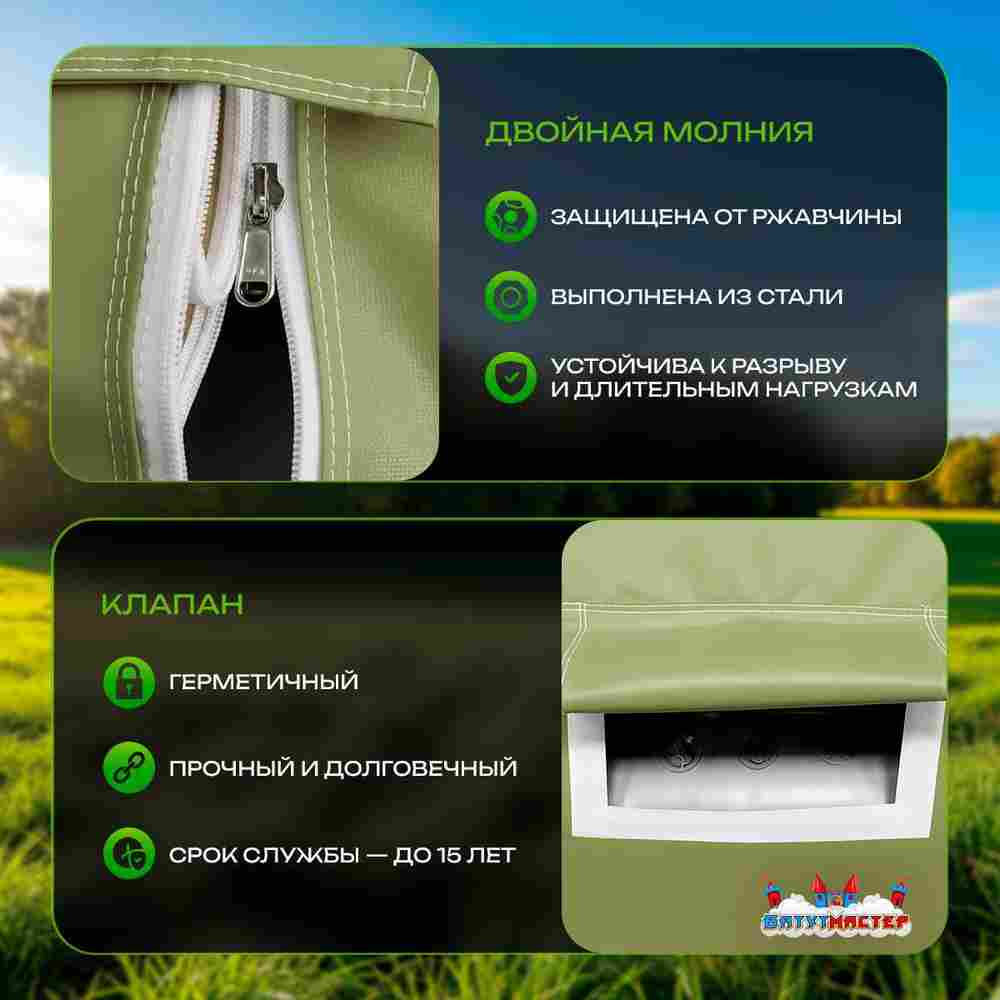 Пневмокаркасная всесезонная палатка «Комфорт» 5×3×2,5 м — из ПВХ, зелёная