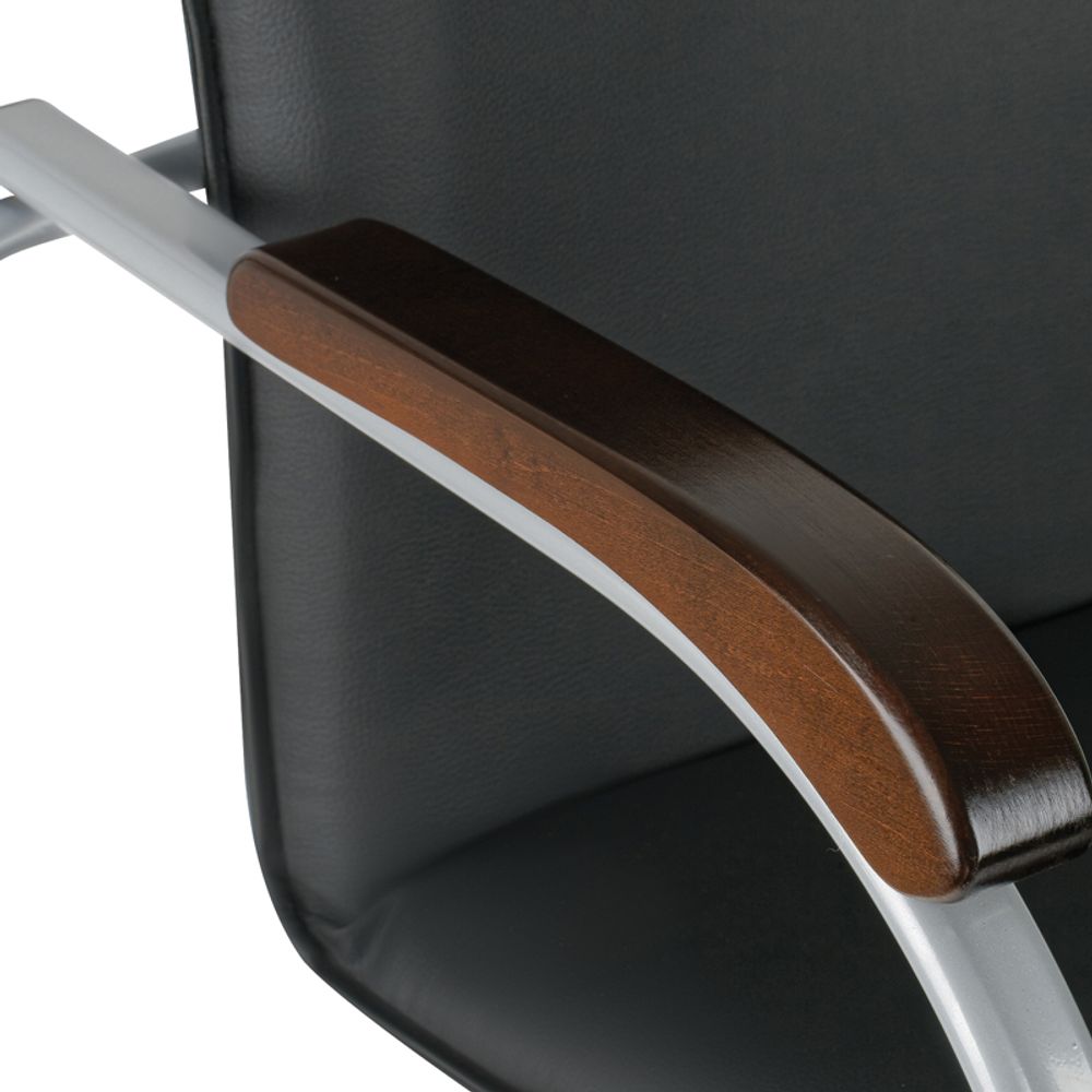 Стул Helmi HL-F03 "Самба", каркас металл алюм., экокожа, черный, орех BOX1