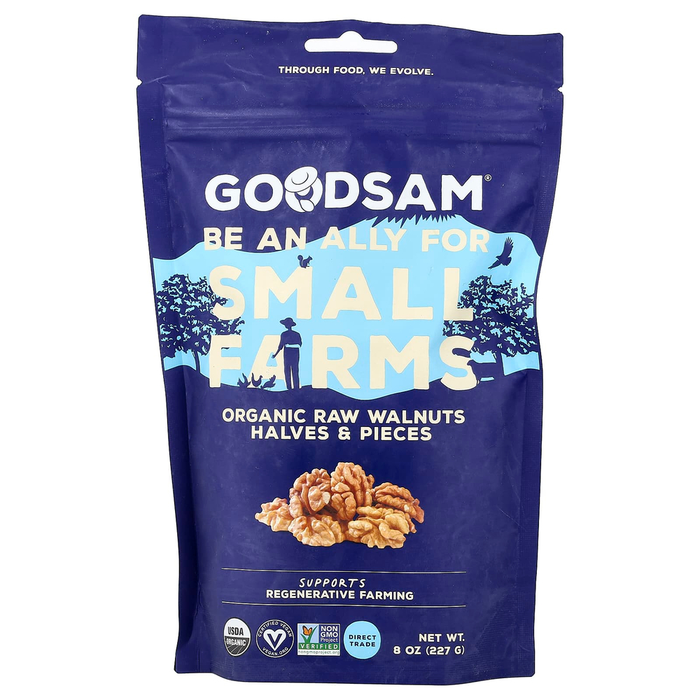 GoodSam, органические необработанные грецкие орехи, половинки и кусочки, 227 г (8 унций)