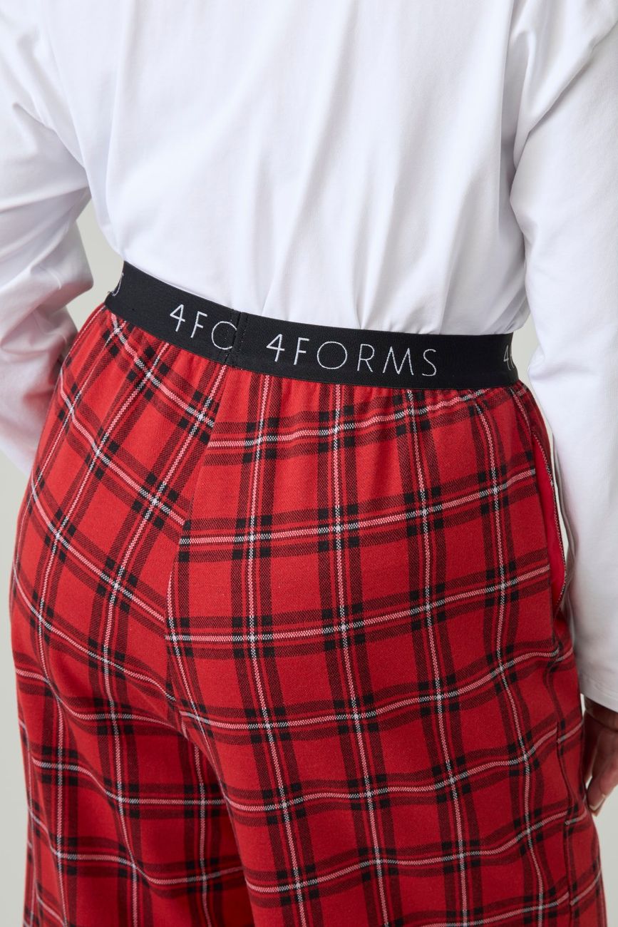 Брюки в клетку удлиненные, красный